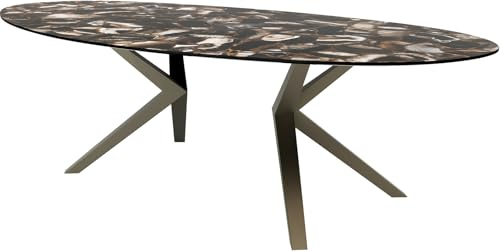DELIFE Esszimmertisch Edge Oval Keramik Iris FMG Agatablack 280x130 Zenthara kantig Metall Effektfinish Titan