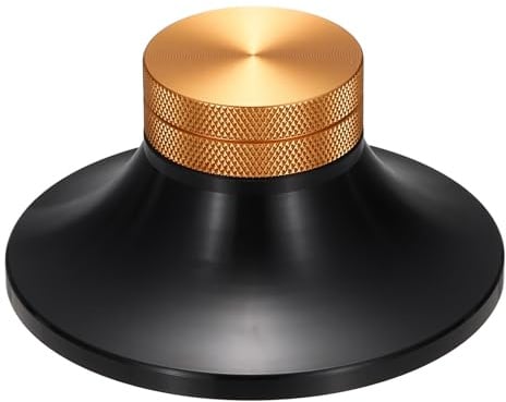 sourcing map Stabilizzatore di peso per dischi in vinile, 172 g, in alluminio, stabilizzatore per dischi da 7,6 x 3,8 cm, riduttore di vibrazioni per lettori LP, nero con manopola dorata