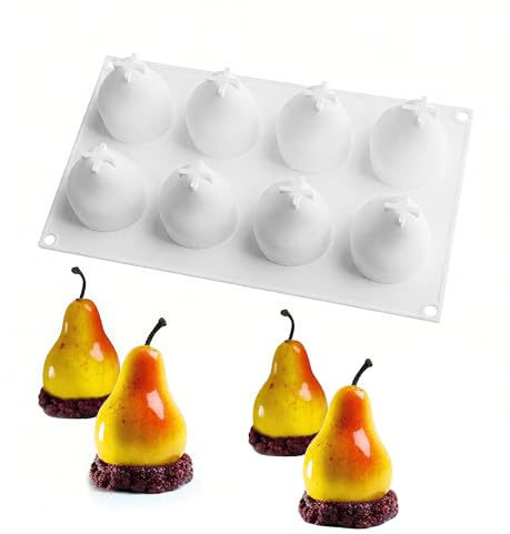 LONGHAO Muffa Del silicone pera 3D muffa Del Cioccolato Muffa Della Pera muffa Del Dolce Del silicone muffa Della Muffa Diy Muffa Del Silicone Della Pera 3D Del Forno, 8 Fori (60 * 80mm)
