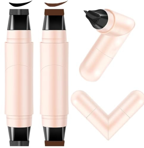 2PCS Gel Eyeliner Pencil Set, faltbarer Eyeliner Stempel mit Flügeln, Faltbarer Schwarzer Eye liner Stift mit Doppelkopf, Katzenaugen Schablonen für Augen Tattoos (Schwarz + Braun)