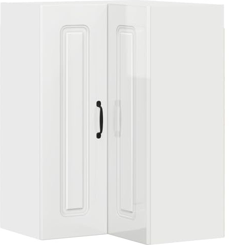 Mandloder Kalmar Küchenschrank Hochglanz Weiß, 57x57x80 cm Holzwerkstoff, moderner Eckschrank, vielseitiger Stauraum für Küche, Speisekammer