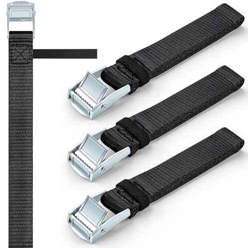 Caianwin-4 Stück 1m Spanngurte, Schwarz Zurrgurt mit Kabelbinder | Spanngurt Befestigungsgurt mit Klemmverschluss Breite 25mm Aufbewahrung für Transport, Fracht, Kofferraum