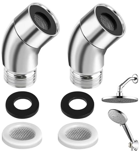 2PCS Shower Head Extension Arm Solid Brass 135 Degree Shower Hose Connector | Extension Arm Shower Elbow Adapter Attachment Spinable Head Bracket Tap Extender Shower Head Extension Arm (Silber)