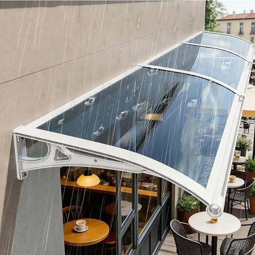 eryssgbf Vordach Haustür Überdachung, massives Türvordach im Pultbogen-Design, bestehend aus Polycarbonat und Aluminiumrahmen, waschbares Material, sturmfest und schlagfest