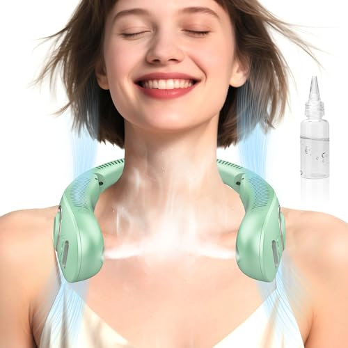Ventilador de cuello que sopla aire frío con niebla de agua, enfriador de cuello portátil recargable por USB, ventilador plegable de agua de aire frio, unidad de aire acondicionado manos libres sin