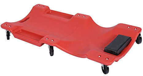 Wiltec Kfz Montageliege 102x48x12 cm bis 180 kg aus Kunststoff, Rollbrett mit Abnehmbarer Kopfstütze & Werkzeugfächern, Rollliege, Werkstattliege