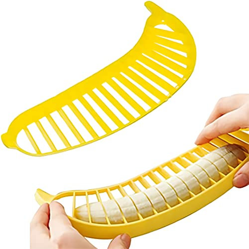 Guyuyii Banana Slicer – Safe, Easy Kitchen Gadget for Kids and Adults | Get 18 Even Slices in Seconds | Perfect for Fruit Salad, Cereal and Dessert Prep | Manual and Dishwasher Safe
