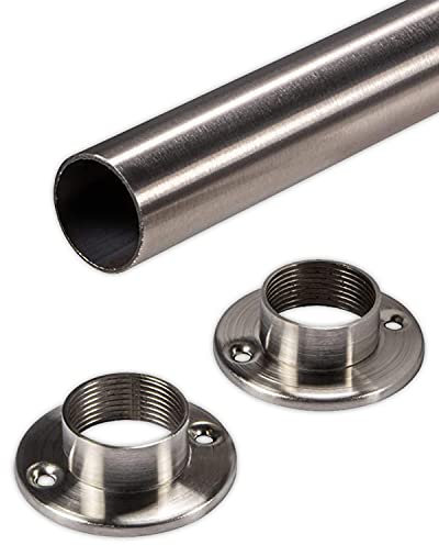 Gedotec Garderobenstange | FORTE | 1000 mm Schrankrohr | 1 Stück Möbelstange mit 2 Stück Wand-Befestigungen | Ø 25 mm Möbelrohr | Edelstahl Schrankstange Wand-Montage | für Kleiderschrank & Garderobe