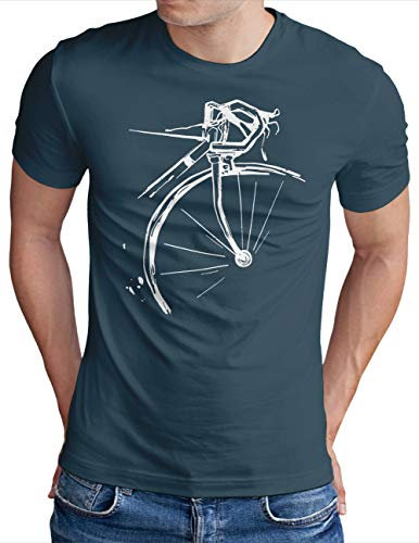 OM3® Bicycle Fahrrad T-Shirt - Herren - Vintage Radsport Radfahrer - Denim, S