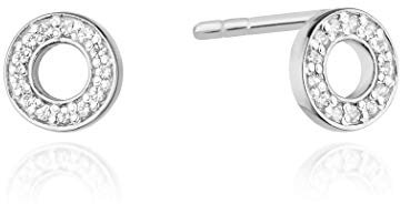 Damen Ohrringe Stecker 585 14k Gold Weißgold Ohrstecker Kreis Diamanten Brillanten