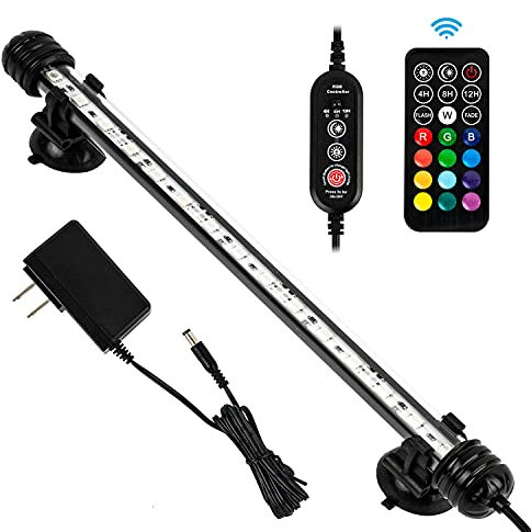 iKefe 28cm Timer Color Changing LED Fish Tank Aquarium Submersible Light with Remote/Colored Aquarium LED Tank Lights Fixture for Underwater Decorations, Plant Grow, Saltwater Freshwater Fish, KT6011