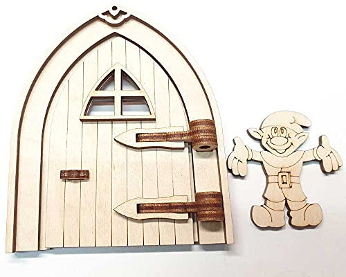 Bastellinchen Bastelset 10 DIY Wichteltür 10 cm, Feentür, Mäusetür aus Holz zum öffnen mit echtem Wichtel Natur
