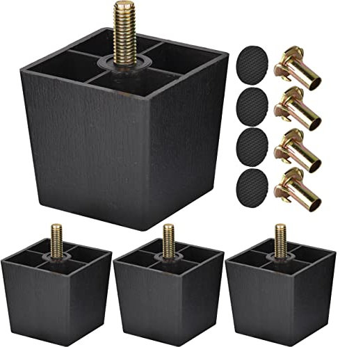 Tchosuz 2 inch / 5cm Plastic Furniture Legs, Pack of 4 Mid Century Modern Plastic Light Pyramid Wood Grain Replacement Feet with M8 Hanger Bolts & T-Nuts for Sofa Couch Bed Riser