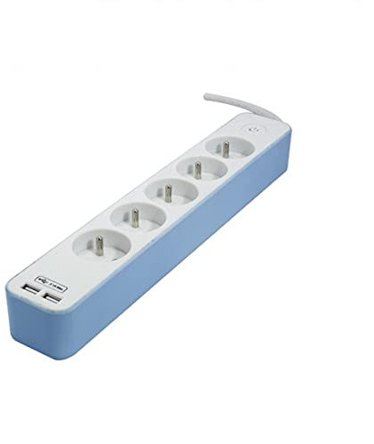 CHACON Steckdosenleiste 5x16A mit USB - 1,5m - weiß/blau