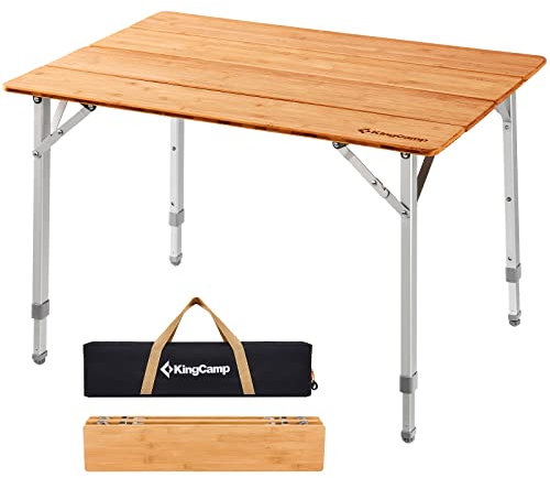 KingCamp Leichter Stabiler Klapptisch Campingtisch Bambus Outdoor Klapptische Höhenverstellbar Tragbar Picknick