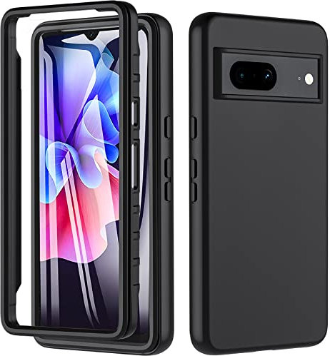 For Google Pixel 7 Case, Pixel 7 Case,[Military Grade Drop] 360° Full Body Liquid Silikon Rugged Bumper Case with Built-in 9H Screen Protector,Shoockproof Cover Phone case for google pixel 7 5G,Black