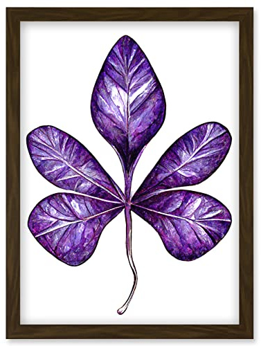 Wee Blue Coo Purple on White Money Tree Leaf Modern Simple Illustration Artwork Framed Wall Art Print A4