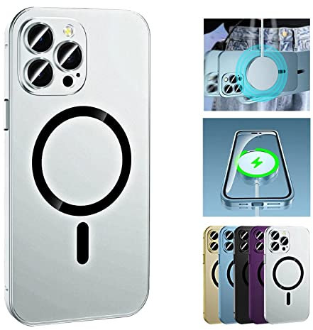 MUGUOY Magnetic Charging Aluminium Metal Bumper Matte Case Cover for iPhone 14/13/12 /Plus/Pro/Pro Max,Anti-Fingerprint Anti-Scratch, Shockproof Slim Thin Cover (for iPhone 12, Silver)