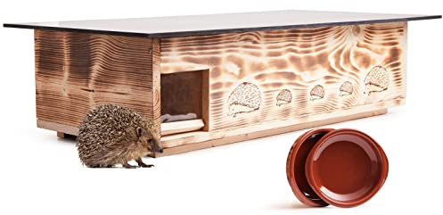 Woid Herz XXXL Igelhaus Neu (IG6) Igelhütte - Igelhaus mit Labyrintheingang und Rattenklappe - mit Boden und Abnehmbarer Dachöffnung zur leichteren Reinigung - inc. 2 Futterschalen