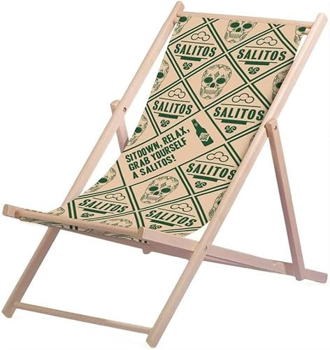 Salitos Liegestuhl Sand Beige-Grün aus Buchenholz dreifach verstellbar Beach Party Festival Sommer Relaxliege Garten Sonnenliege Strandliege