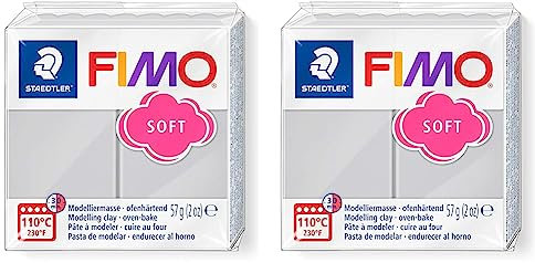 STAEDTLER 8020-80 FIMO Soft Oven-Hardening Polymer Modelling Clay - Dolphin Grey (1 x 57g Block) (Pack of 2)