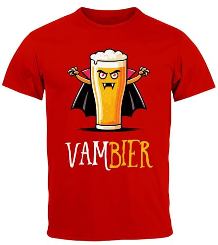 MoonWorks® Herren T-Shirt Fasching Karneval Halloween Bier-Motiv Kostüm-Ersatz Last Minute Faschingskostüme Männer Rot 4XL