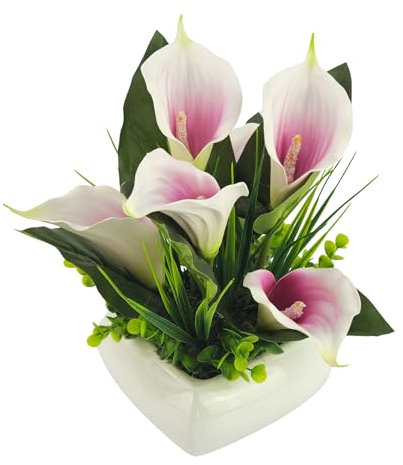 Tecnokit Piante Finte Interno, Piante Artificiali da Esterno realistiche, con vaso incluso, pianta finta, materiale plastico realistico al tatto, adatto per tutti gli ambienti (CALLA 20 CM BIANCO)