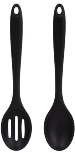 NTRUXZP 2 Pezzi Cucchiai in Silicone Antiaderenti Resistenti al Calore Cucchiaio da Insalata a Manico per Cucina Cottura Cottura Mescolando Strumenti di Miscelazione 20.3 x 4,5 cm, Nero