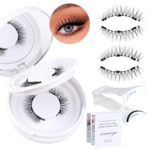 Geeneiya Short Magnetic Eyelashes - 12mm Natural Look Reusable Lashes Kit with Applicator, Wispy False Eyelashes No Glue or Liner Needed (2 PAIRS)