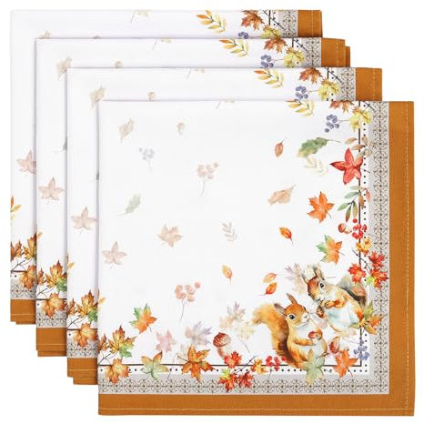 Arquiel Servietten Blätter Herbst 4er-Set, Stoffservietten 100% Baumwolle Weiches Hochwertige Wiederverwendbare Esstisch Servietten Perfekt für Hochzeiten Küche Haushalt Party(45×45cm)