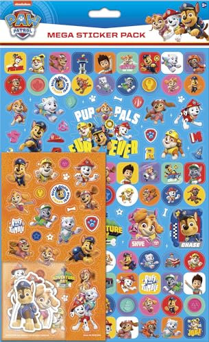 Paw Patrol Pup Pals Mega-Aufkleber-Set, drei Arten von Aufklebern (ca. 130 insgesamt), offizielles Lizenzprodukt, wiederverwendbar auf nicht-porösen Oberflächen, für Jungen und Mädchen, ab 3 Jahren,