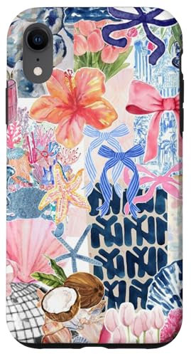 iPhone XR Beachy Blue Coquette Collage Preppy and Cute Aesthetic Case