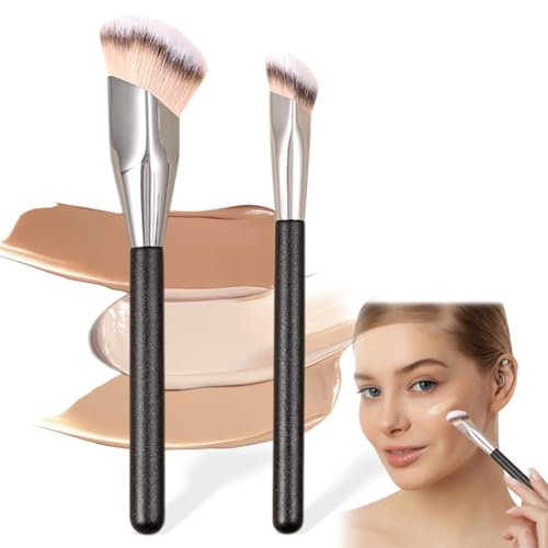 Pinceau Anti Cerne, 2pcs Pinceau de Maquillage, Pinceau Correcteur Fond de Teint, Fibre Synthétique Douce pour Correcteur Fond de Teint Fluide de Fond