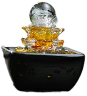 MENGLI-2024 Tischbrunnen Yuanbao Fließendes Wasser Ornament Kleiner Desktop-Brunnen Zirkulierendes Wasser Glücksbringer Home Dekoration Zimmerbrunnen(Schwarz)
