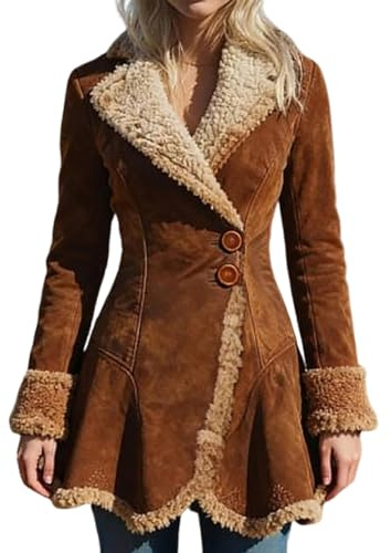utcoco Womens Sherpa Lined Suede Jacket 2025 Fall Fashion Outfits Slim-Fit Faux leather Fleece Jackets Winter Coats (Small, Brown)