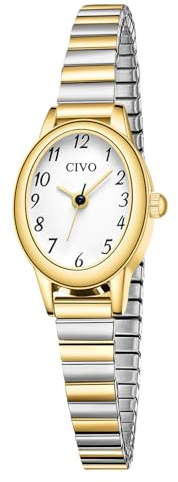 CIVO Armbanduhr Damen Armreif Gold: Kleines Oval Analog Wasserdicht Edelstahl Dehnband - Geburtstag Muttertag Elegante Geschenk für Frauen