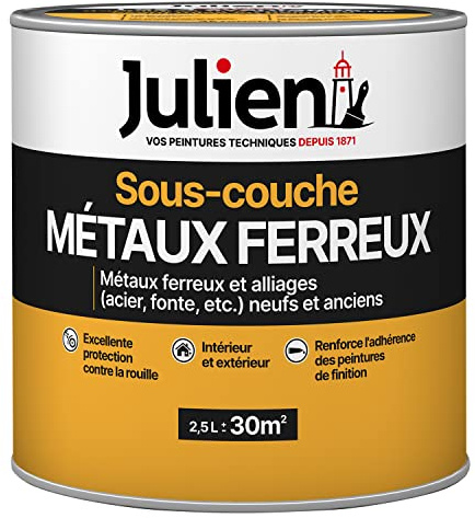 Julien Peinture Sous-couche pour métaux ferreux - Imperméable à l'air et humidité, résistant à la corrosion - Blanc Mat 2,5L