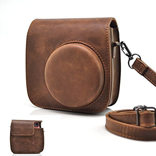 HelloHelio Étui Compact en Cuir PU avec Sangle pour Appareil Photo instantané Fujifilm Instax Mini 9/8/8+ Marron