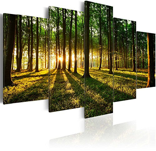 B&D XXL - Quadro 200x100 cm 5 Pezzi - Stampa su Tela Canvas con Struttura - Quadri Componibili Moderni Soggiorno Grandi - Murale Arte Decorazioni da Parete Decori - bosco Natura b-B-0027-b-n