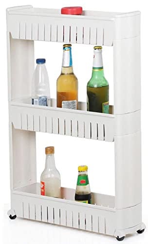 Taylor & Brown 3-Tier Slim Slide Out Kitchen Trolley, Storage Shelf, Moving Wall Cabinets Tower Holder Rack on Wheels, Rolling Storage Unit Cart for Kitchen/Laundry/Bathroom
