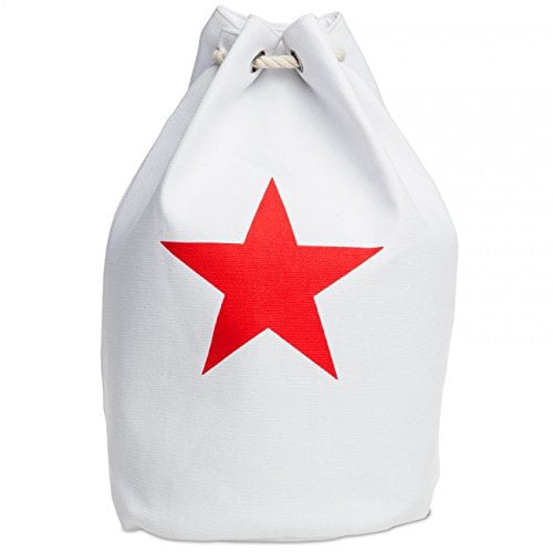 Caspar TS1016 Damen XXL Canvas Baumwoll Strand Tasche Rucksack Seesack mit Stern, Farbe:weiss, Größe:One Size