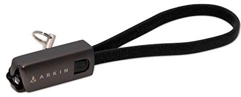 ARKIN ChargeLoop 2.0 - praktischer Schlüsselanhänger, USB Ladekabel kompatibel mit iPhone und iPad - Nützliches kurzes Datenkabel Ladegerät zum blitzschnellen Aufladen (SCHWARZ)