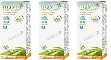 Masmi Super Plus Applikator-Tampons, zertifizierte Bio-Baumwolle, hypoallergen, biologisch abbaubar, Parfüm, Viskose, Rayon, Chlor und Dioxin, 12 Stück (3 Stück)
