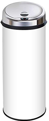 InMotion Stainless Steel 50L White Tower Dustbin with Hands-Free Motion Sensor for Kitchen, Offices, and Bedrooms