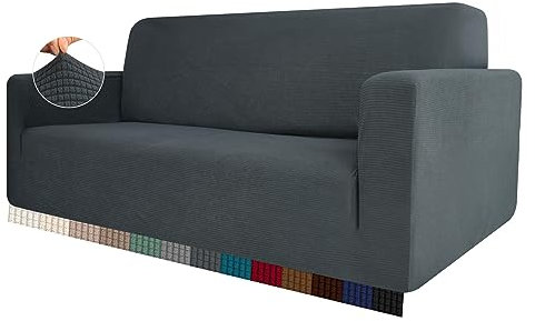HEYOMART Stretch Sofabezug 1 Stück Sofahusse Spandex Jacquard Elastische Couchbezug mit Anti-Rutsch-Schaumstoffe (L-förmiges Ecksofa erfordert Zwei) - 1 Seater, Grau