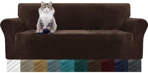 MAXIJIN Thick Velvet Sofabezüge 3-Sitzer Super Stretch rutschfeste Couchbezug für Hunde Katze Haustierfreundlich 1-teilige elastische Möbel Protector Plüsch Sofa Schonbezüge (3 Sitzer, Dunkler Kaffee)