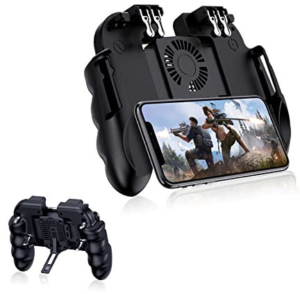 Mobile Game Controller con Ventola di Raffreddamento, 4 Trigger Gamepad Dissipazione di Calore Smartphone Gaming Maniglia Gioco Chiave Ausiliaria per Telefoni Sotto 6.5 pollici