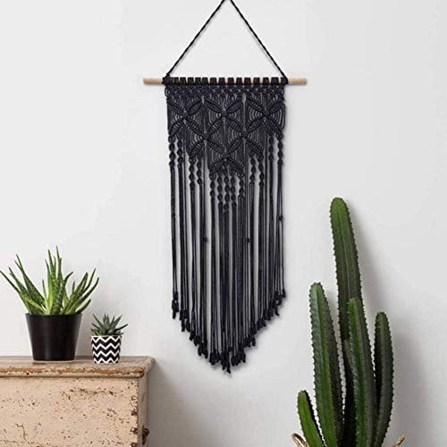 Herbests Große Makramee Wandbehang Boho Deko Tapisserie Gewebte Haus Dekoration Handgefertigte Baumwolle Boho Raumdekoration Natürliches Treibholz Böhmisches Wanddekor Makramee Wandteppich Schwarz