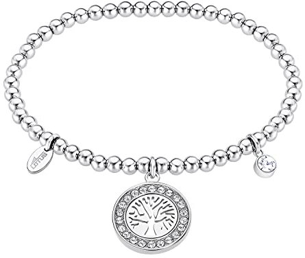 Lotus Style Armband mit Lotusblume Anhängern für Damen aus Edelstahl in der Farbe Silber, Durchmesser: 17 cm, LS2181-2/4