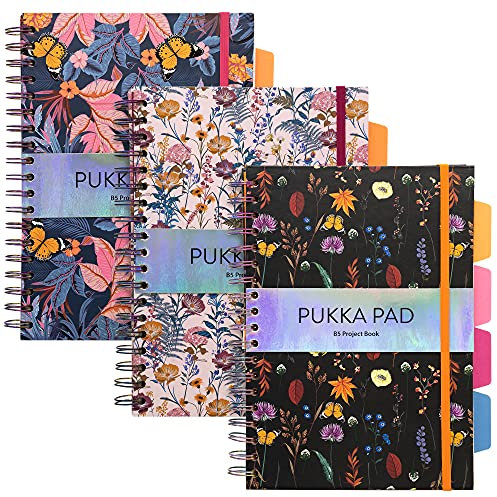 Pukka Pad Bloom B5 Hardcover-Projekt notizheft – Bloom – 25,4 x 18 cm – Packung mit 3 spiralbindung notizbuch erschiedenen Blumendesigns
